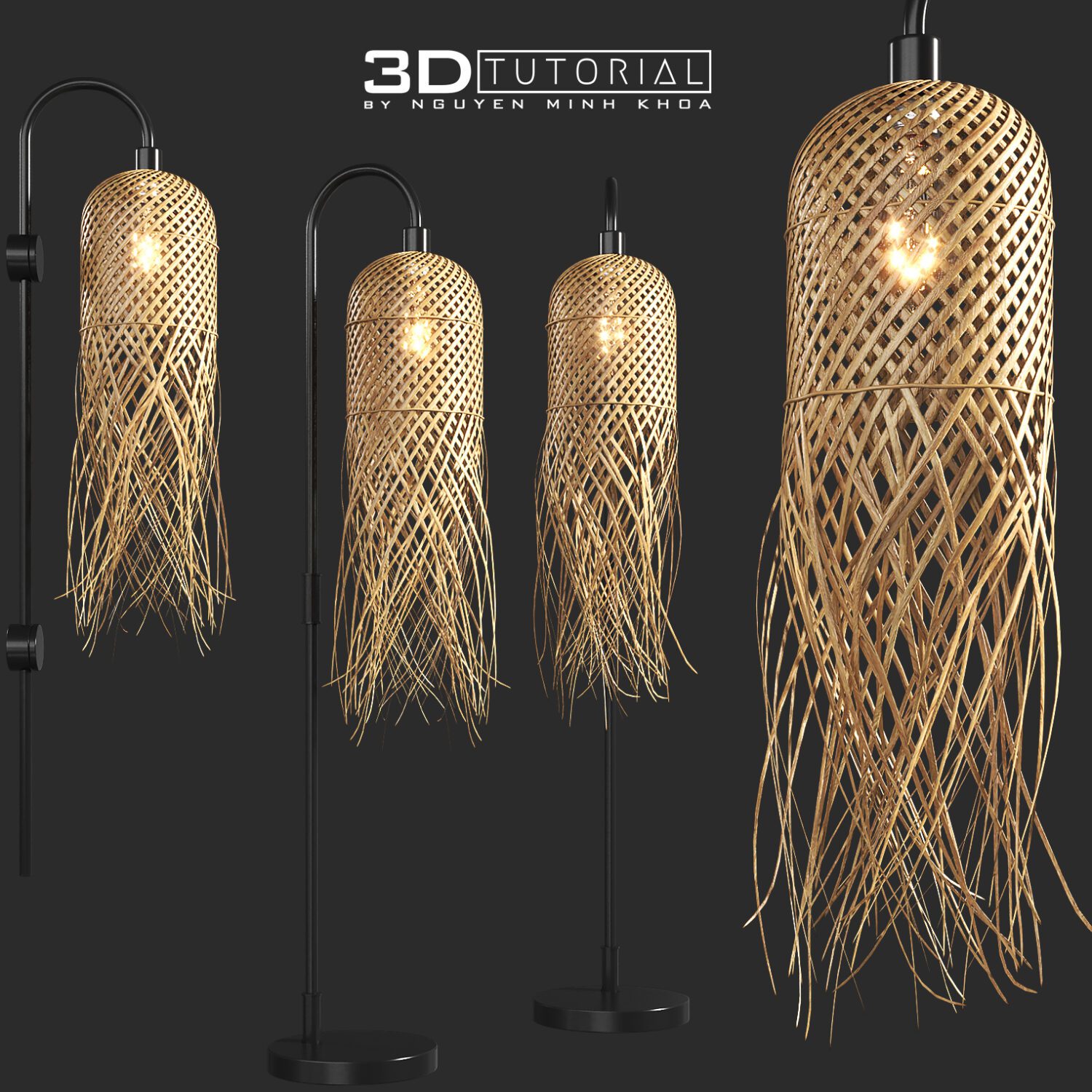 Free 3D Model Rattan Jellyfish Wall Lamp Floor Lamp
